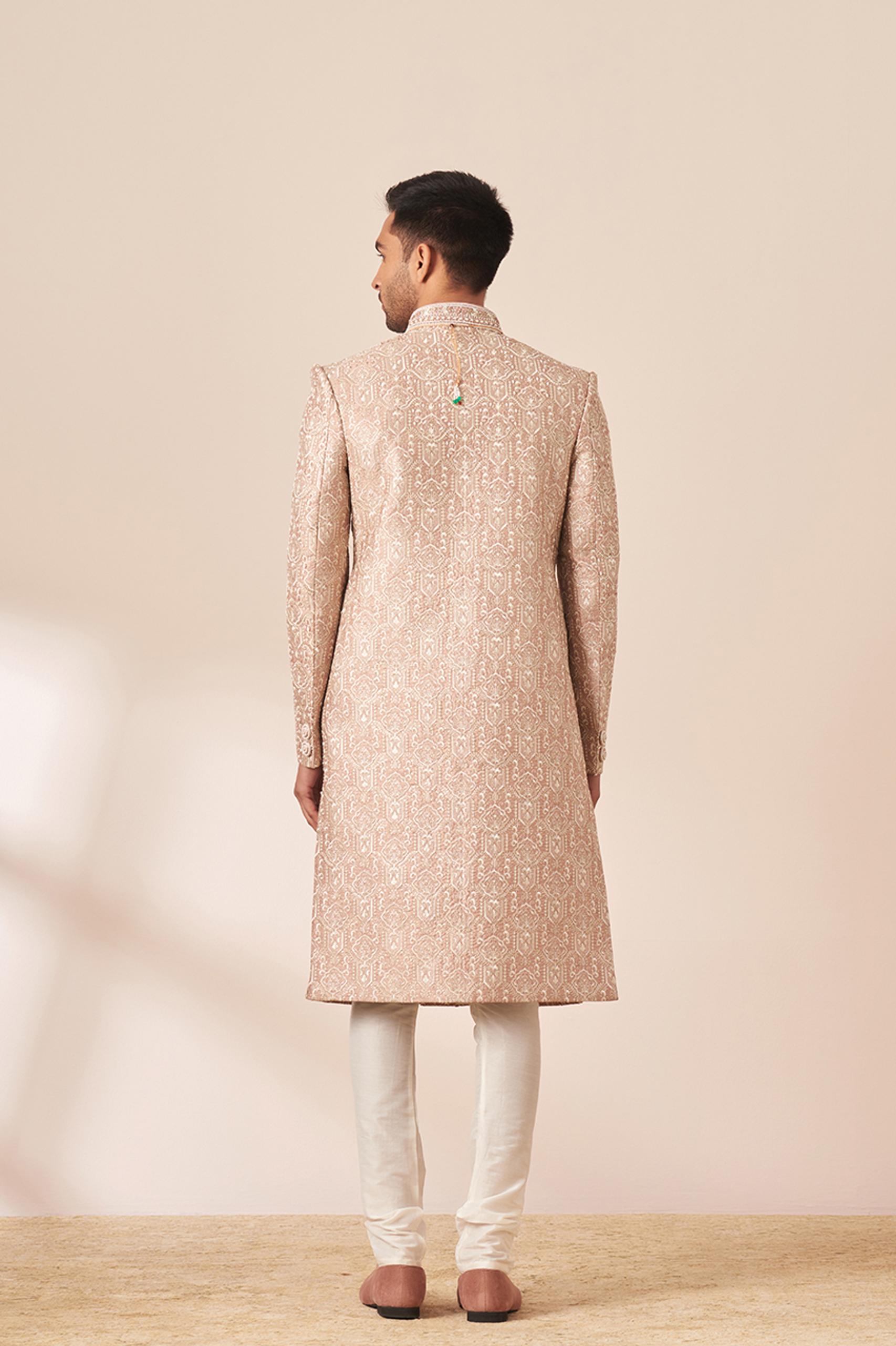 Twamev Men Faded Pink Embroidered Sherwani with Dupatta