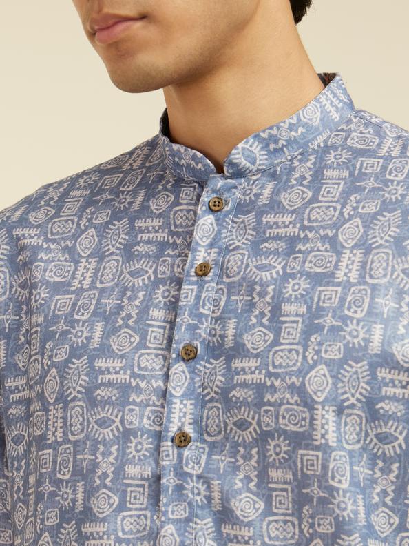 Diwas Men Lavendar Grey Aztec Print Kurta