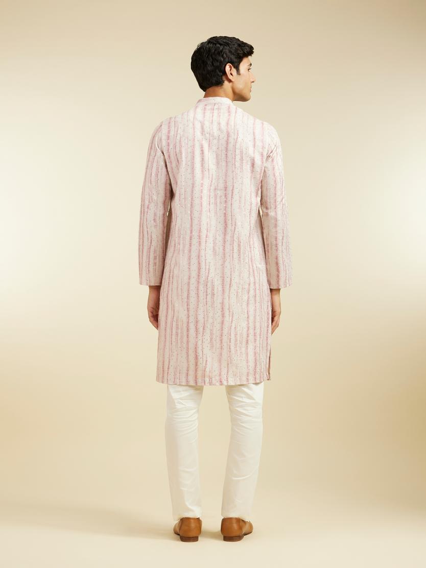 Diwas Men Dusty Pink Tie Dye Striped Printed Kurta with Sequin Work