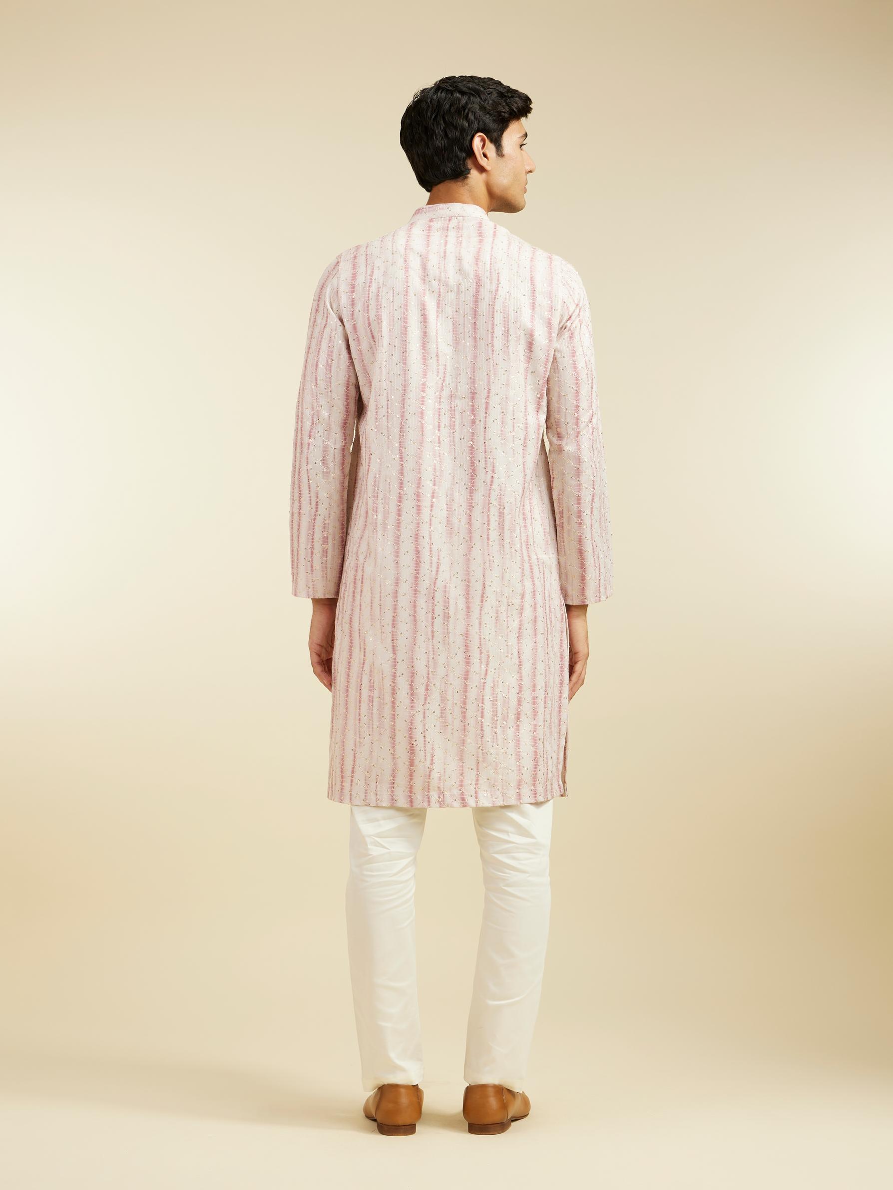Diwas Men Dusty Pink Tie Dye Striped Printed Kurta with Sequin Work