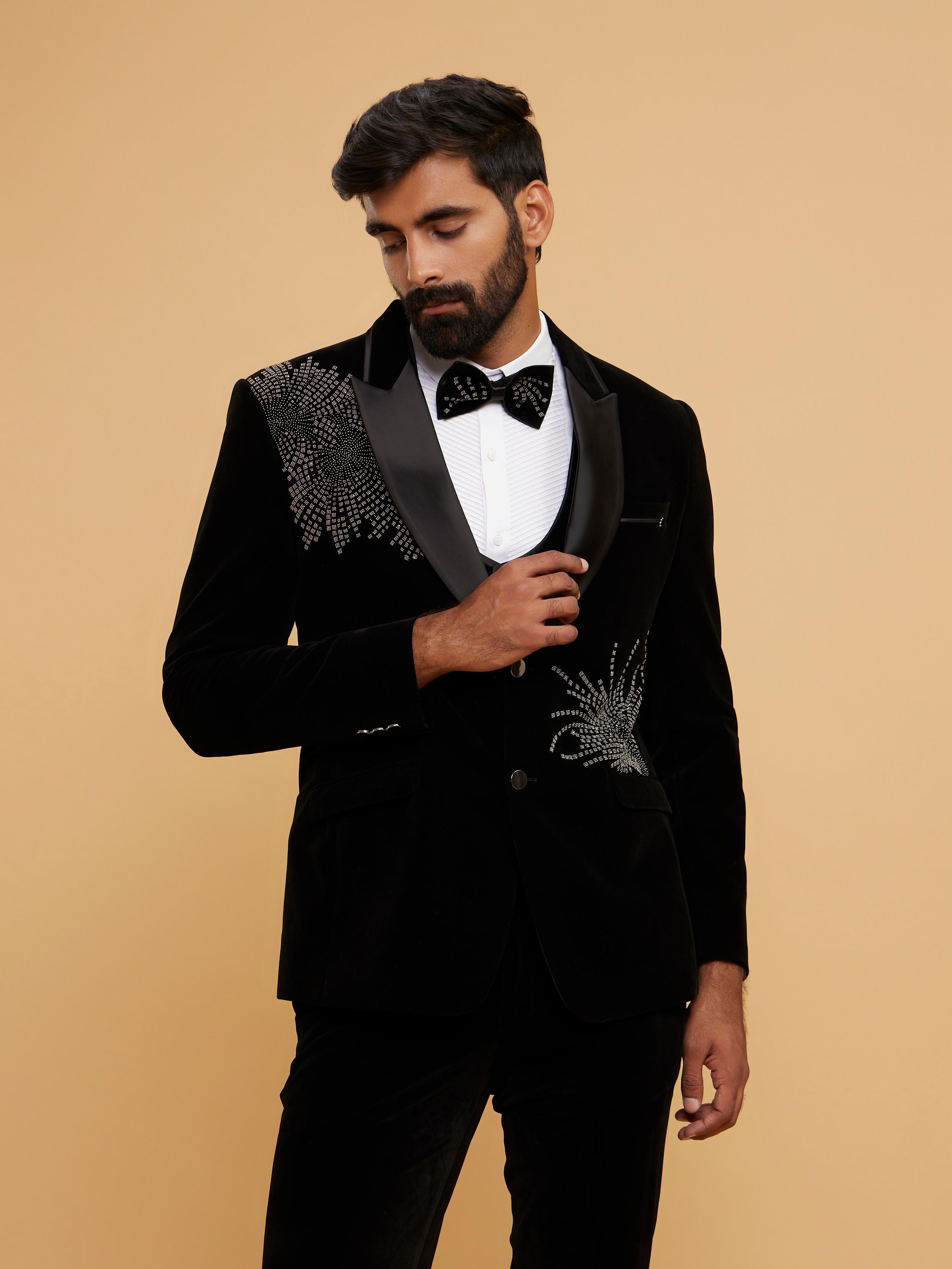Twamev Men Luxurious Black Velvet Suit Set