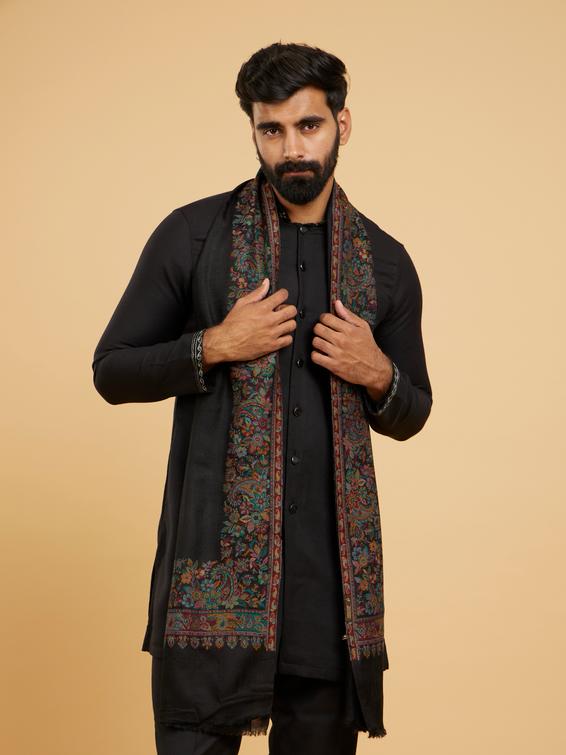 Twamev Men Elegant Black Wool Shawl