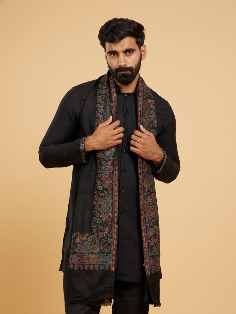 Twamev Men Elegant Black Wool Shawl