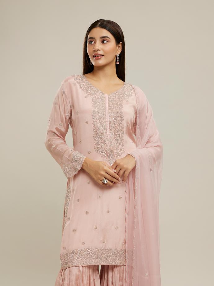 Twamev Women Blushing Pink Festive Stitched Suit