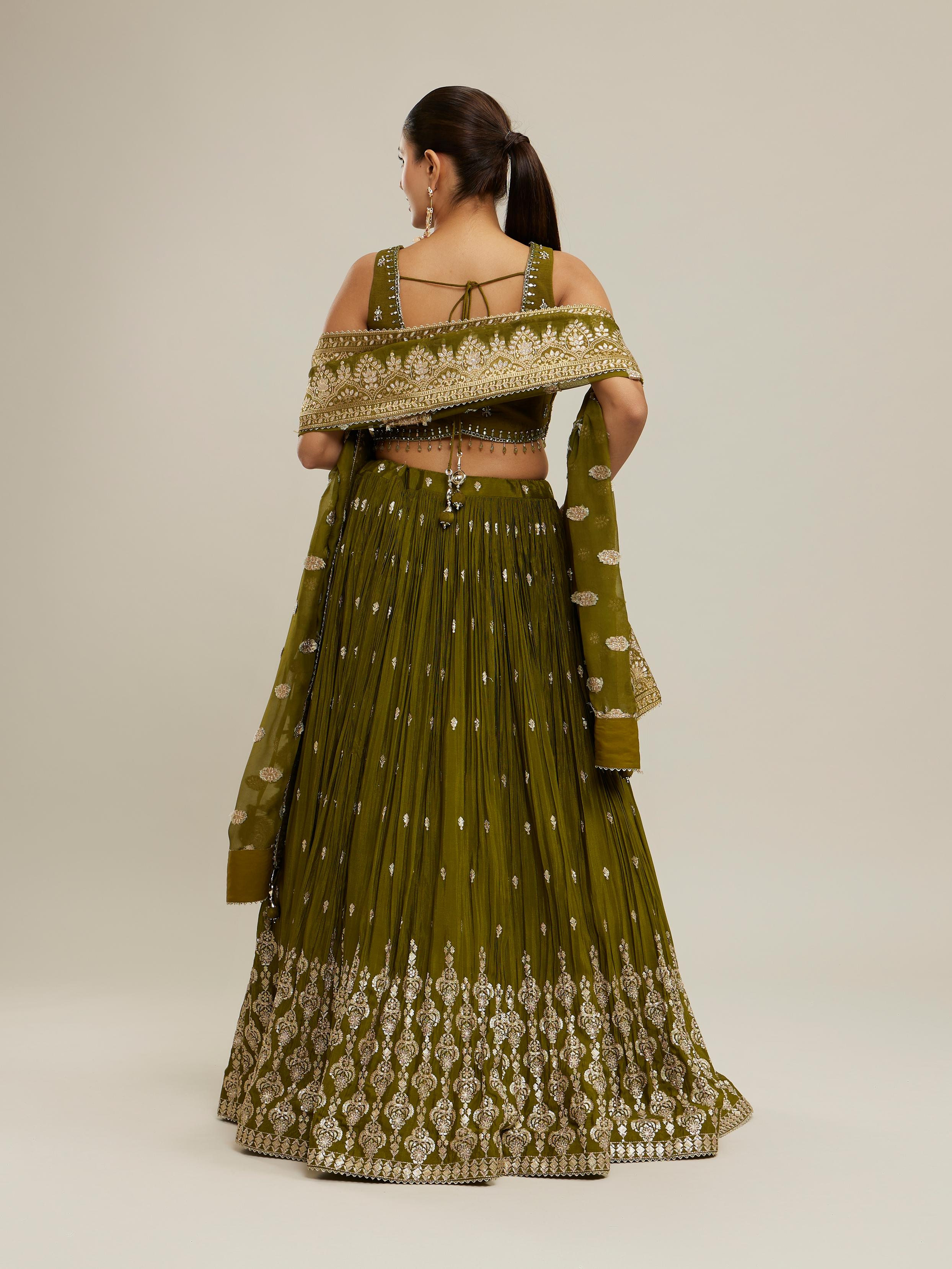 Twamev Women Majestic Mehandi Green Lehenga Set