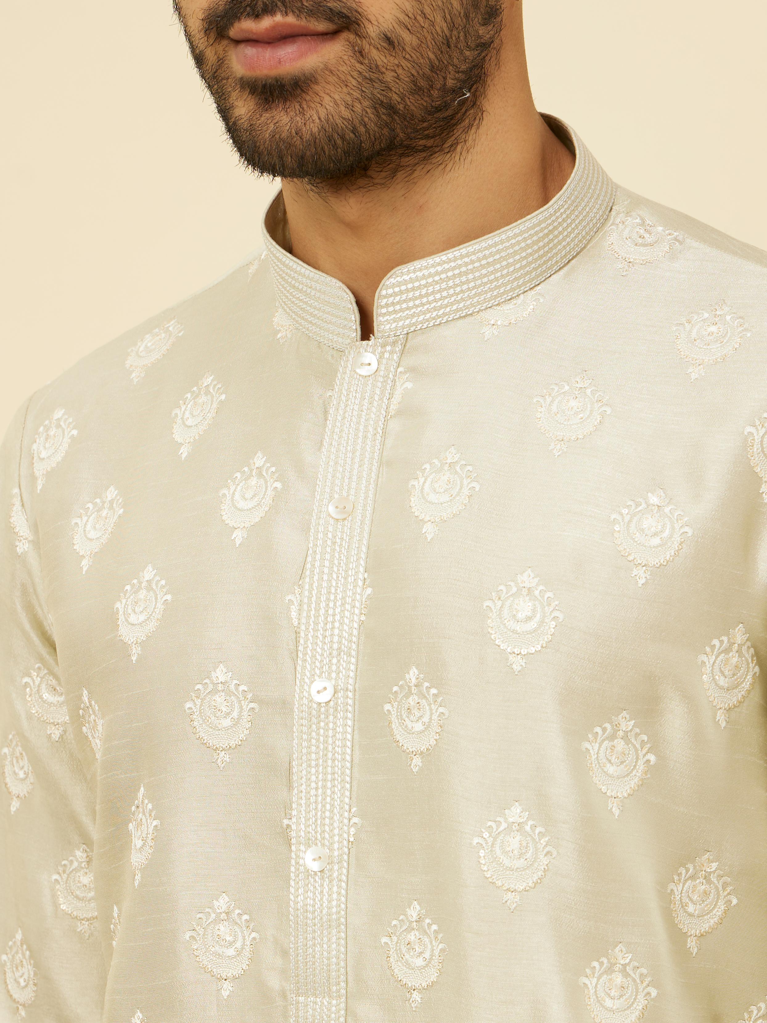 Twamev Men Pista Green Self Patterned Kurta Set