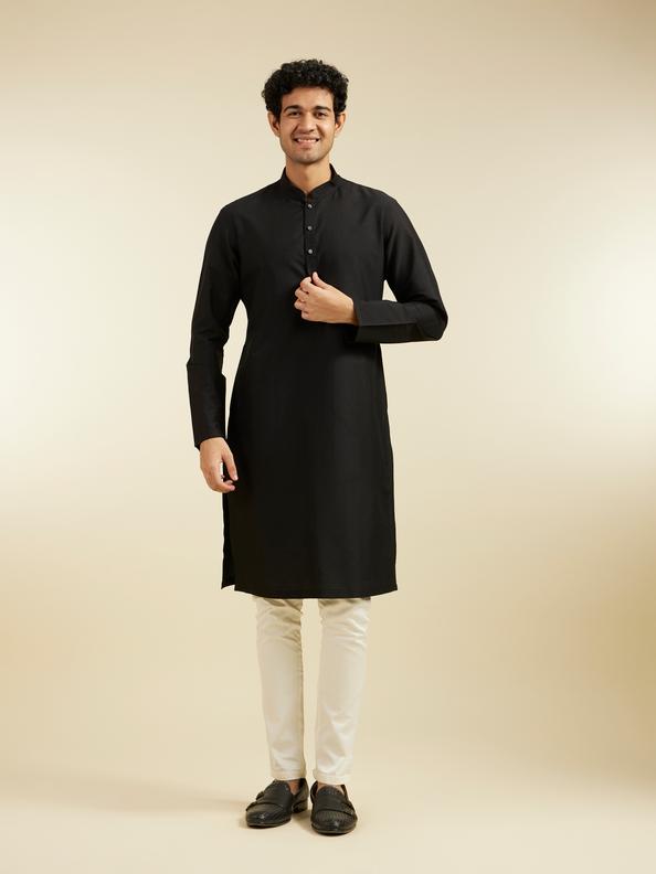 Diwas Men Midnight Black Plain Classic Kurta