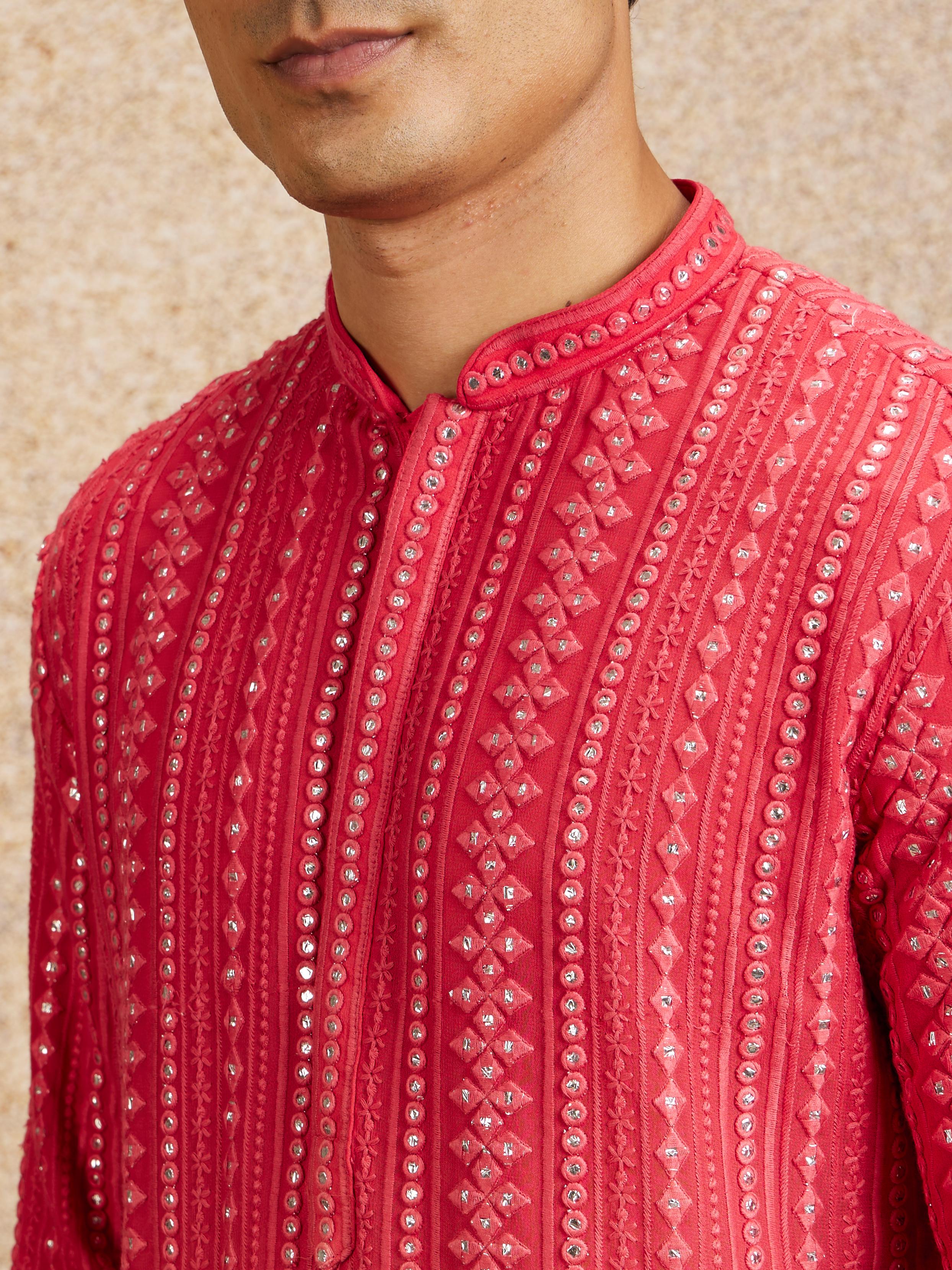 Twamev Men Ravishing Pink Georgette Kurta Pajama