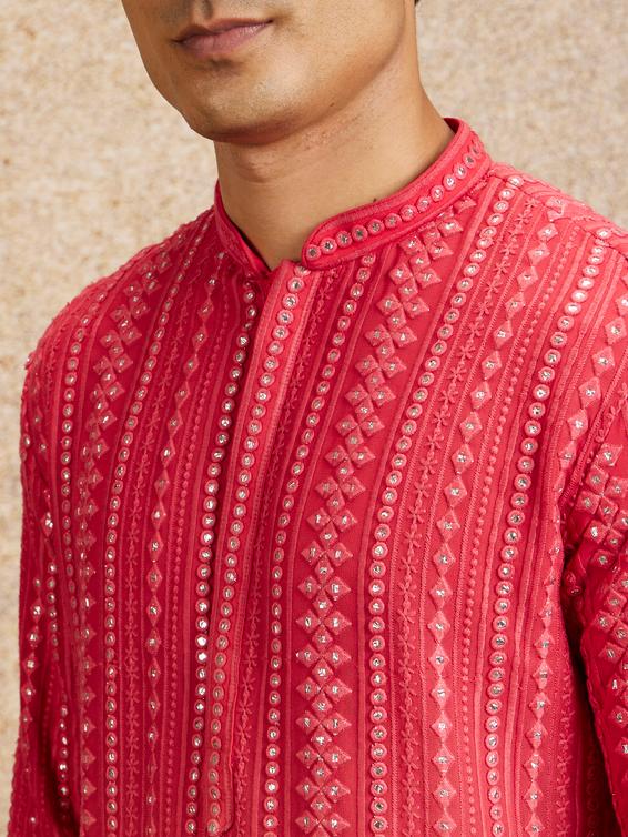 Twamev Men Ravishing Pink Georgette Kurta Pajama
