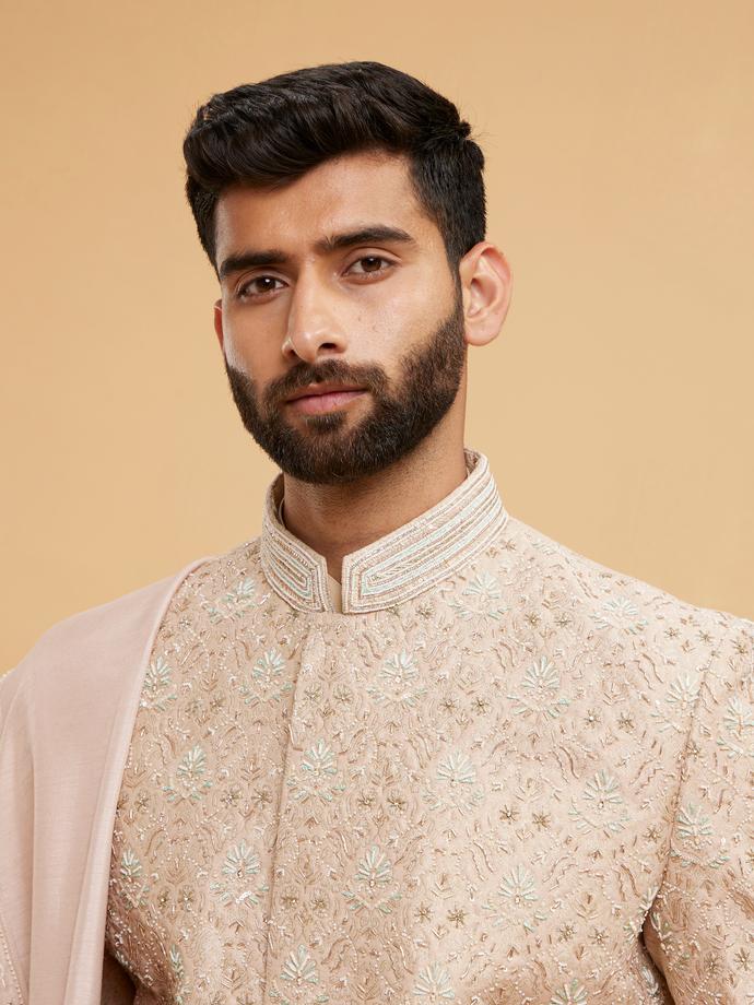 Twamev Men Dusty Pink Brocade Sherwani