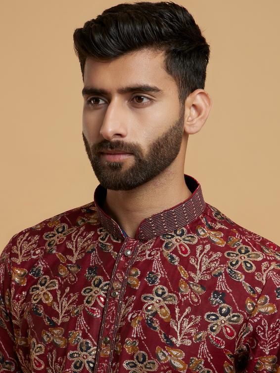 Twamev Men Elegant Maroon Kurta Pajama Set