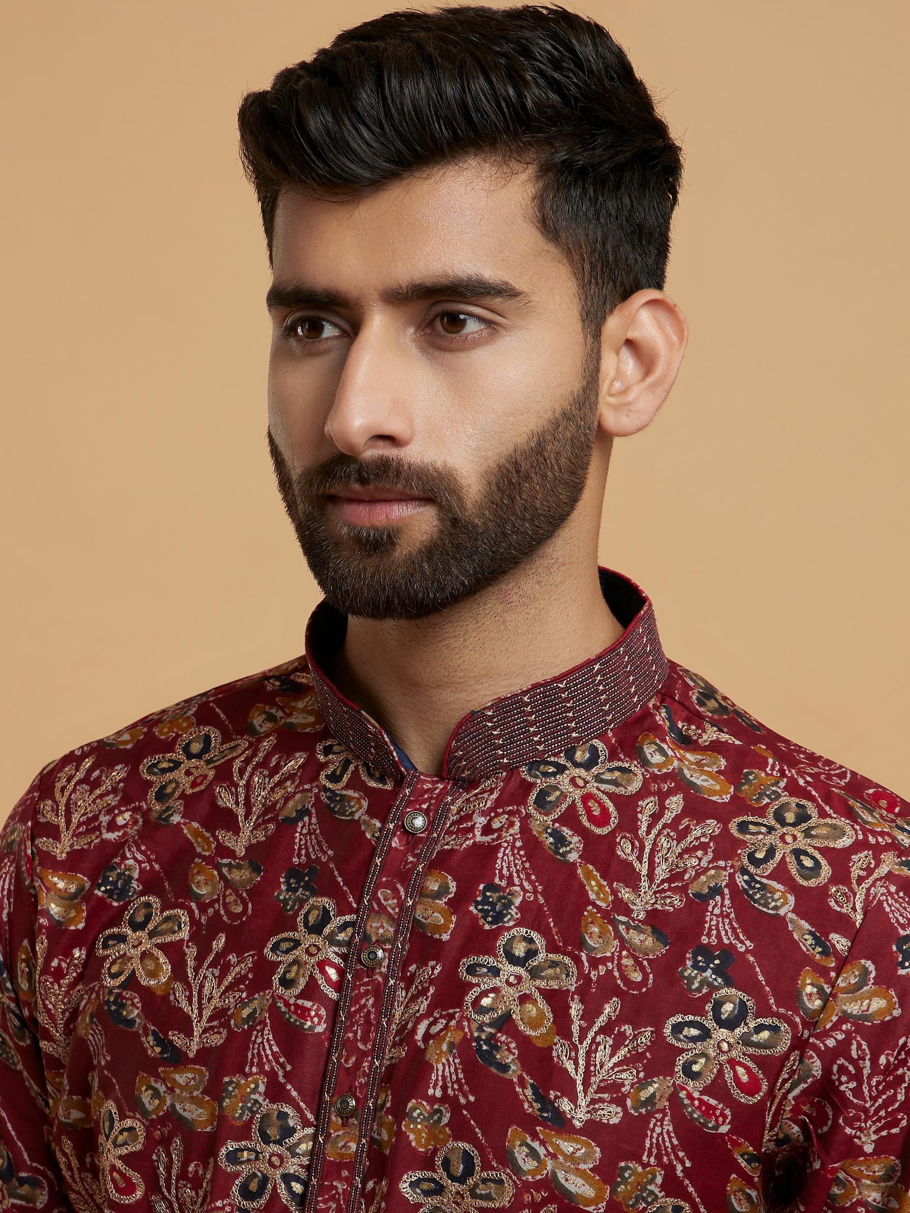 Twamev Men Elegant Maroon Kurta Pajama Set