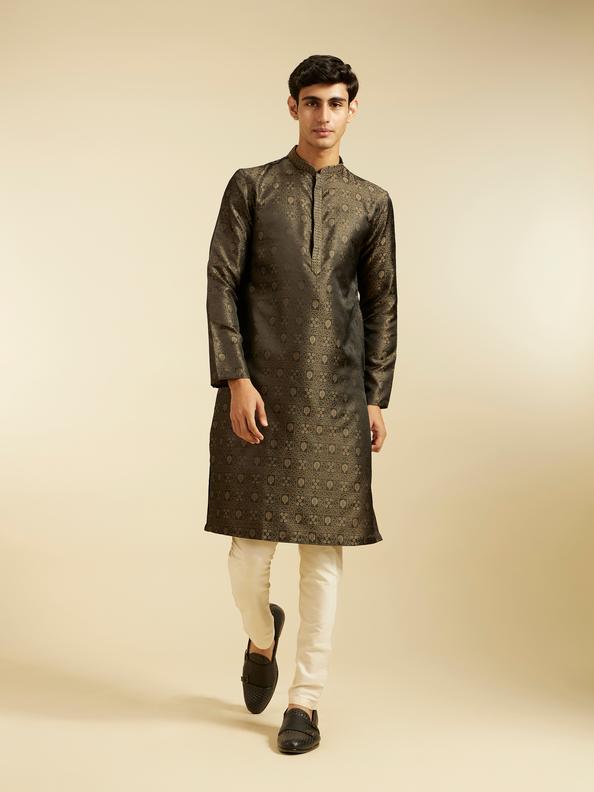 Diwas Men Olive Green Printed Kurta Set with Imperial Motifs