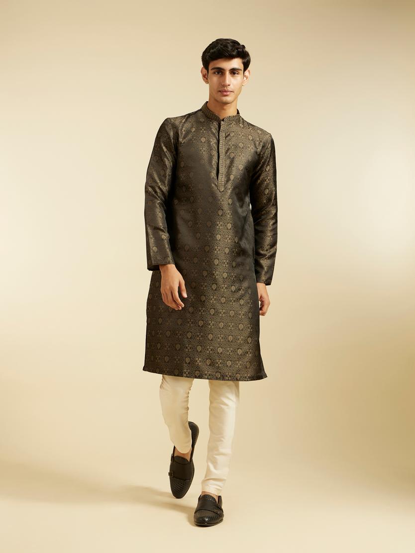 Diwas Men Olive Green Printed Kurta Set with Imperial Motifs