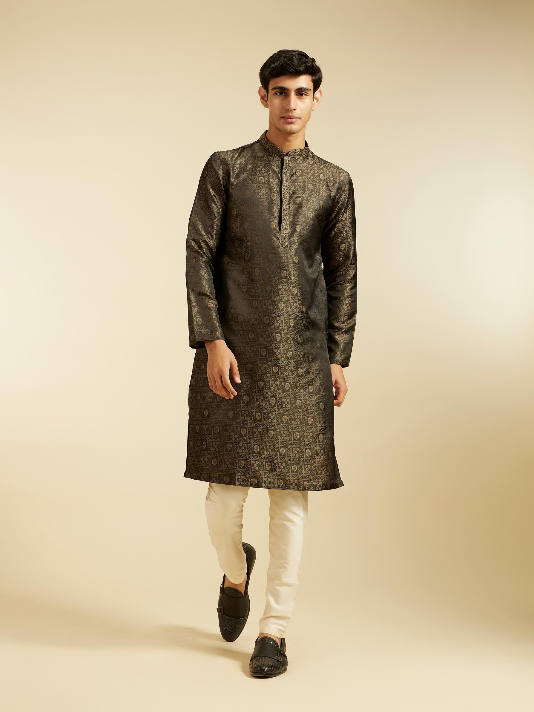 Diwas Men Olive Green Printed Kurta Set with Imperial Motifs