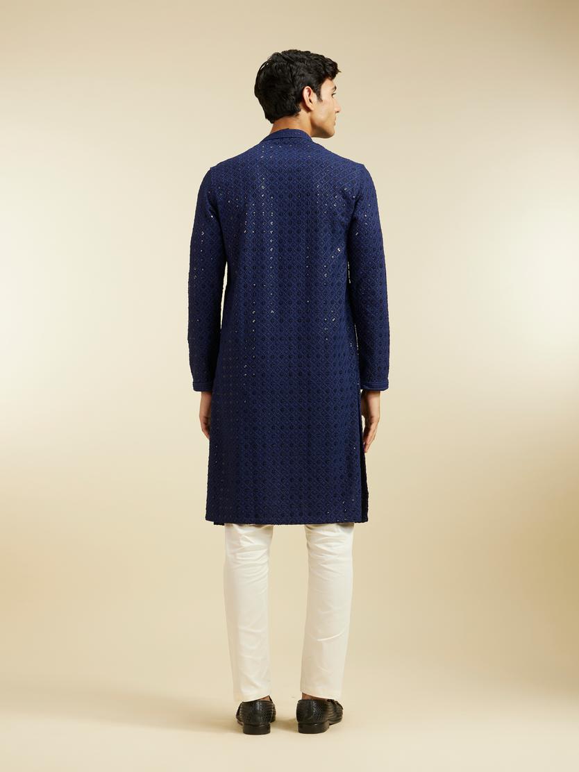 Diwas Men Navy Blue Chikankari Kurta with Sequin