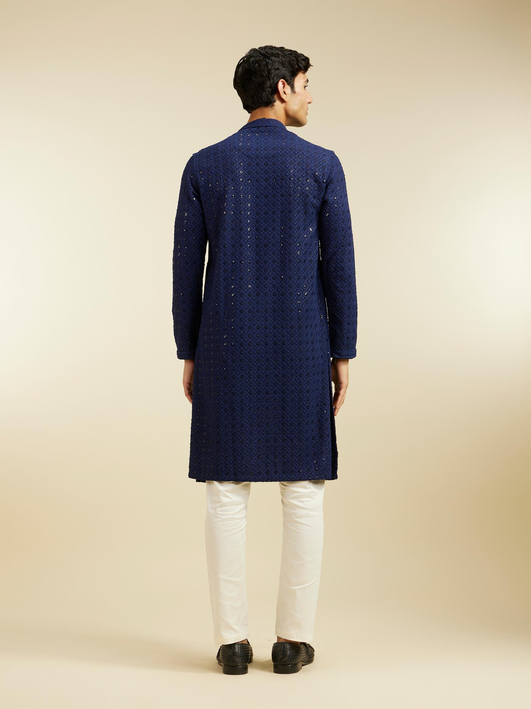 Diwas Men Navy Blue Chikankari Kurta with Sequin