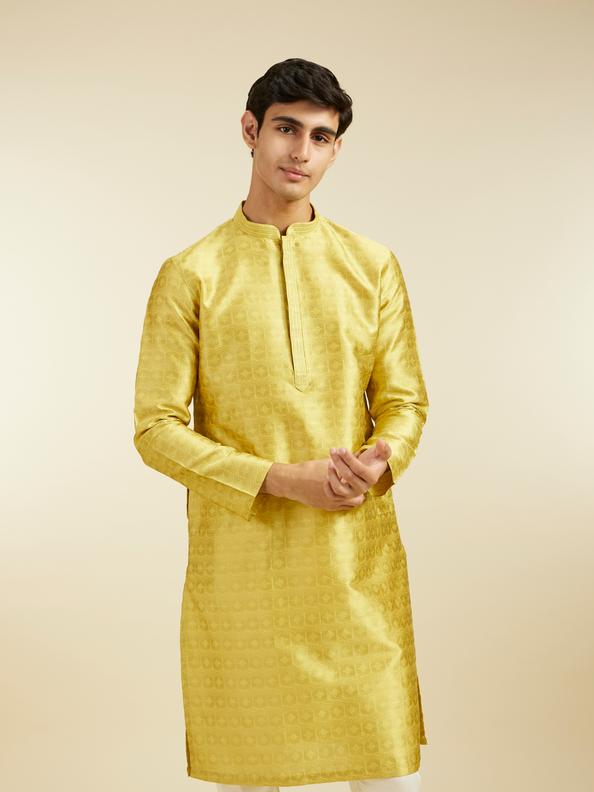 Diwas Men Mehndi Green Star Self Patterned Kurta