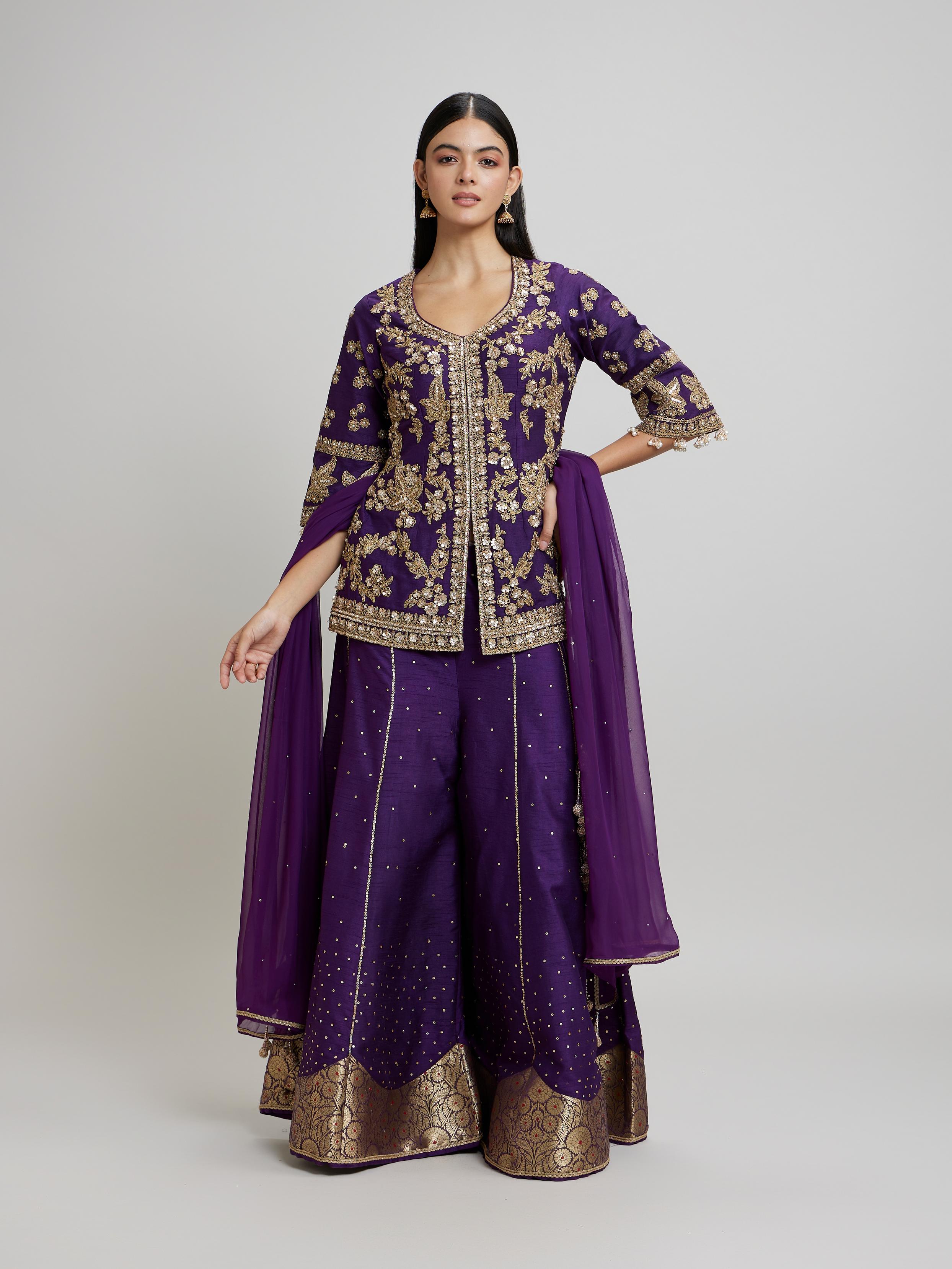 Twamev Women Lavish Purple Drawl Suit Ensemble Stitched Suit