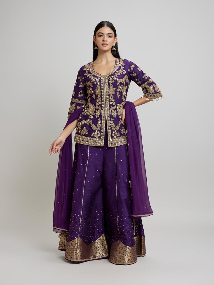 Twamev Women Lavish Purple Drawl Suit Ensemble Stitched Suit