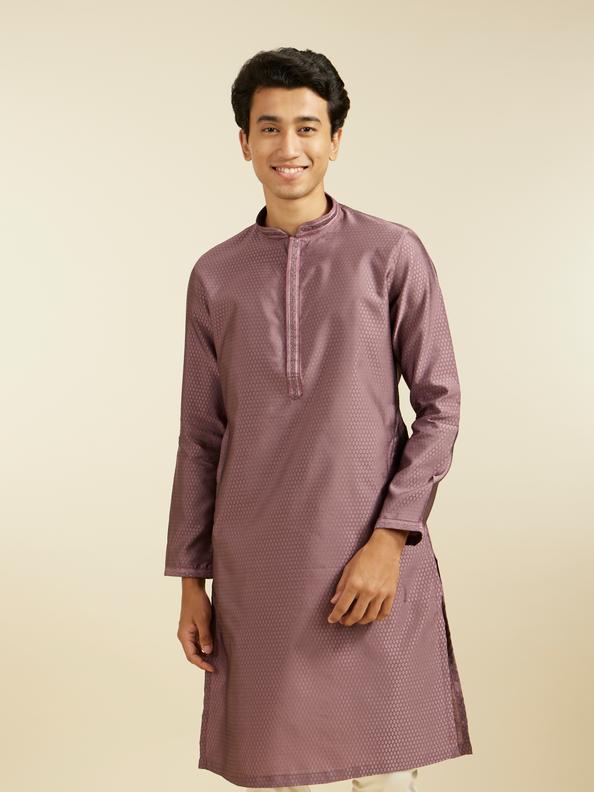 Diwas Men Bright Lilac Honeycomb Self Patterned Kurta