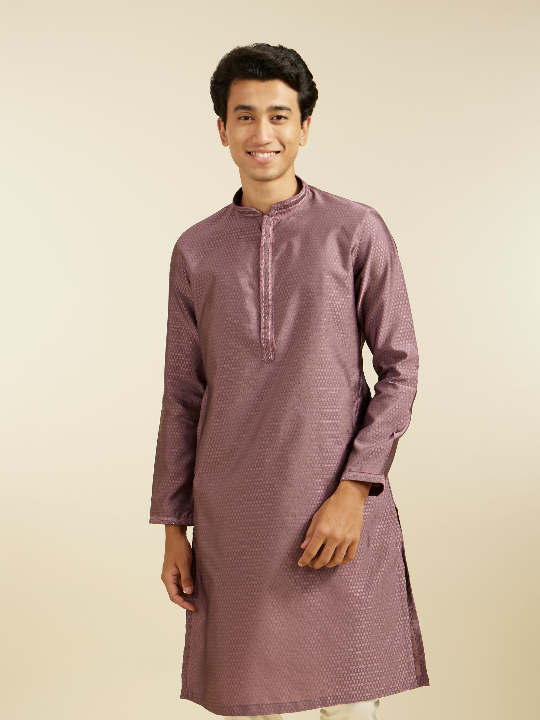 Diwas Men Bright Lilac Honeycomb Self Patterned Kurta