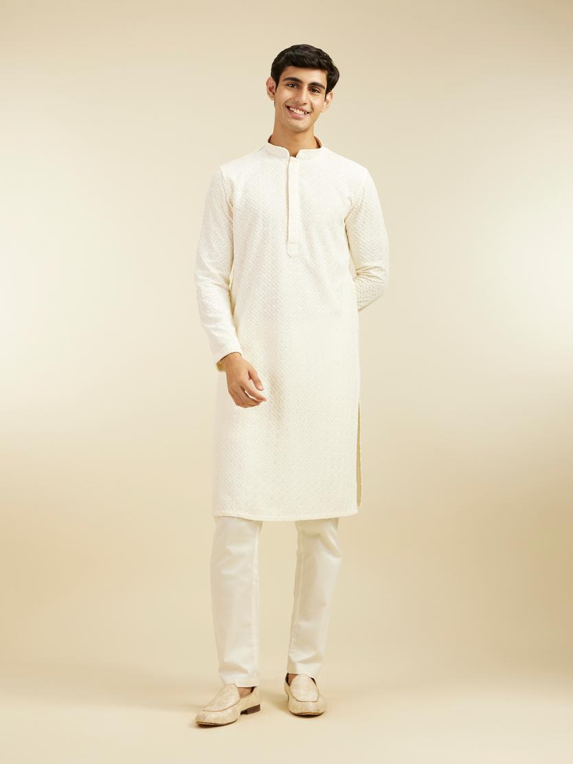 Diwas Men Cream White Chikankari Kurta with Sequin