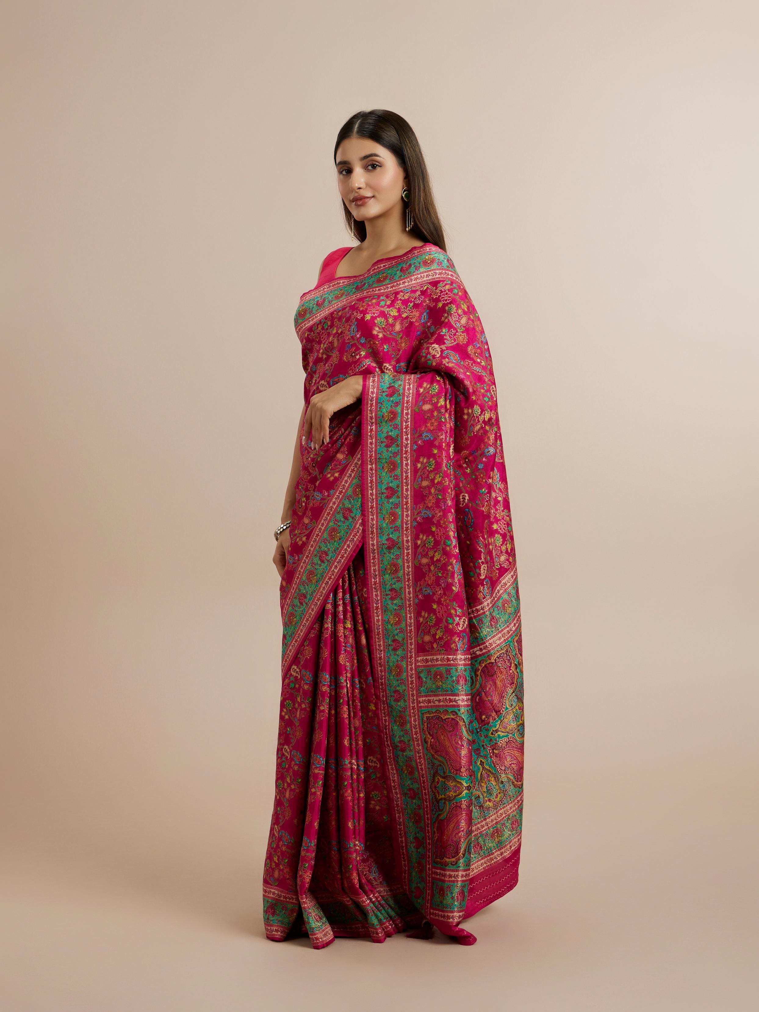 Twamev Women Radiant Pink Silk Elegance Saree