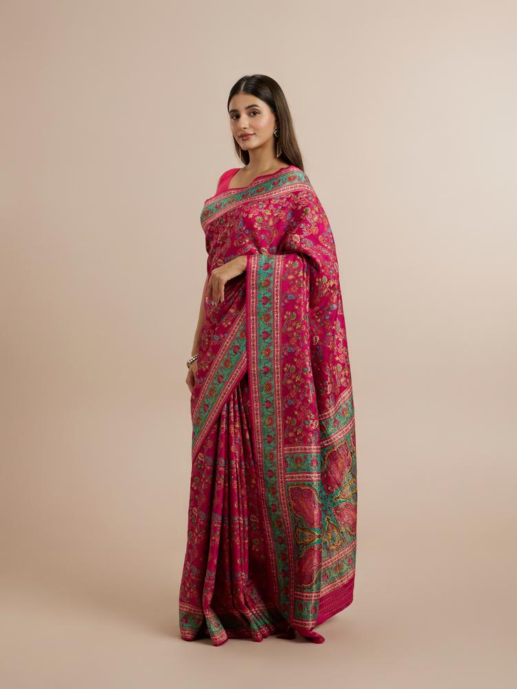 Twamev Women Radiant Pink Silk Elegance Saree