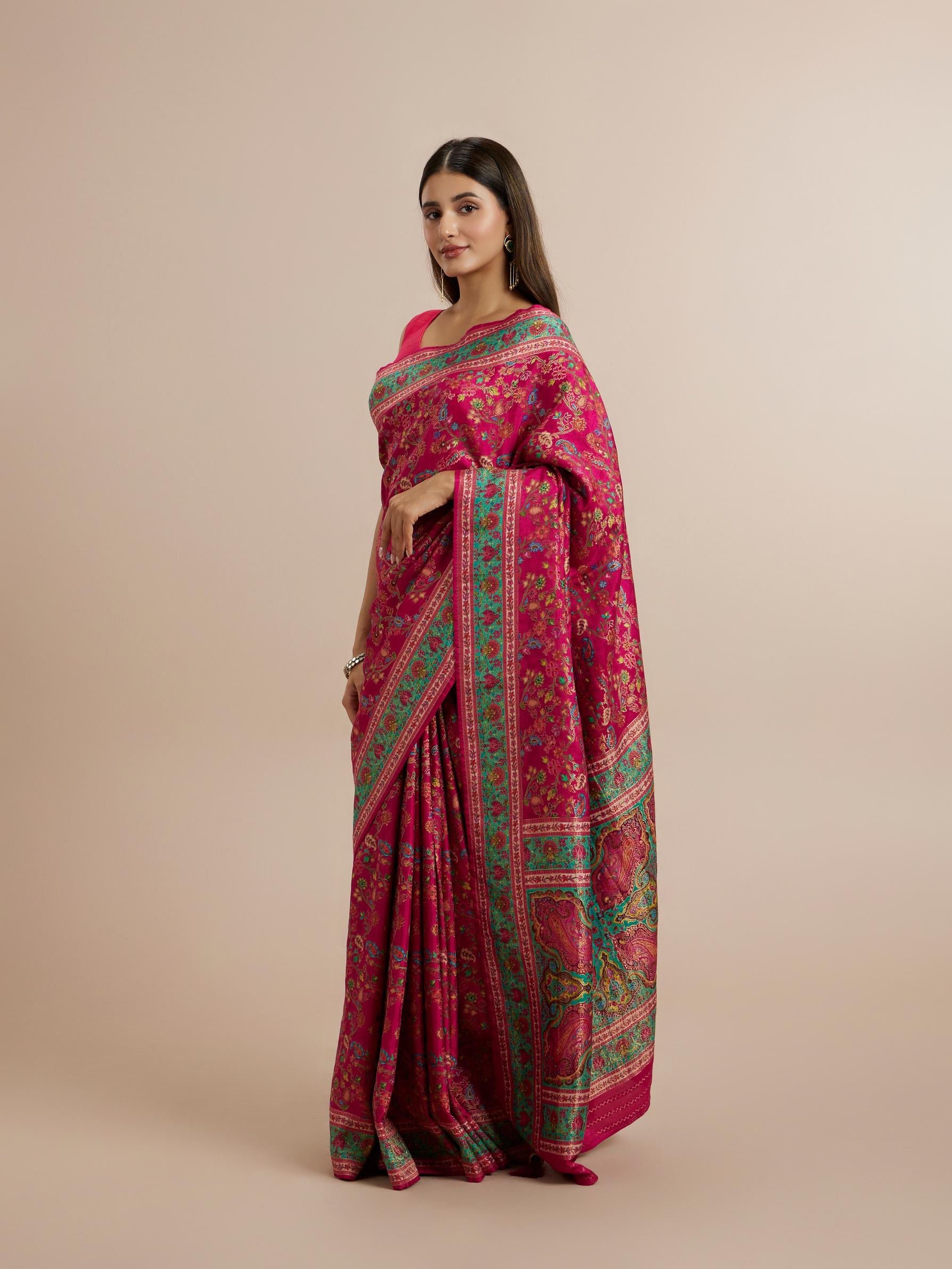 Twamev Women Radiant Pink Silk Elegance Saree