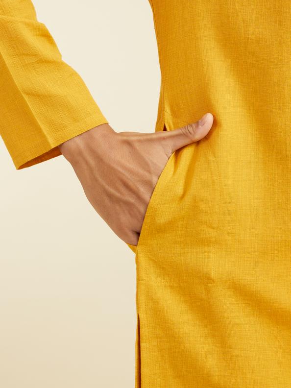 Diwas Men Mustard Yellow Plain Classic Kurta