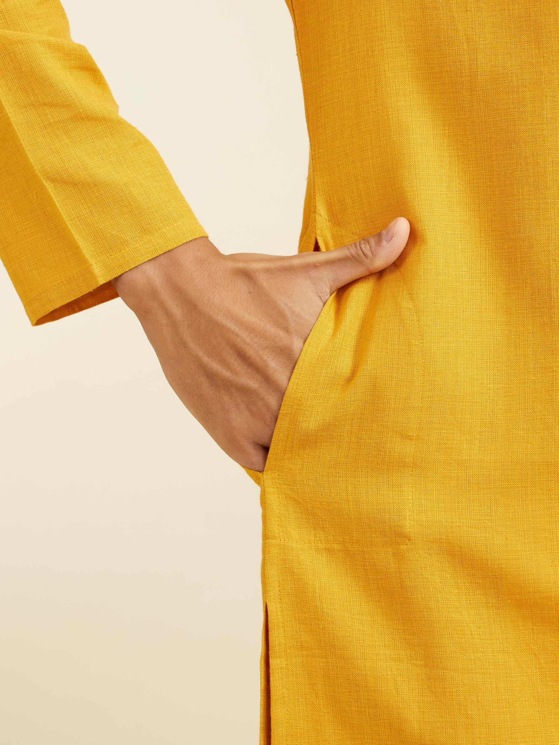 Diwas Men Mustard Yellow Plain Classic Kurta