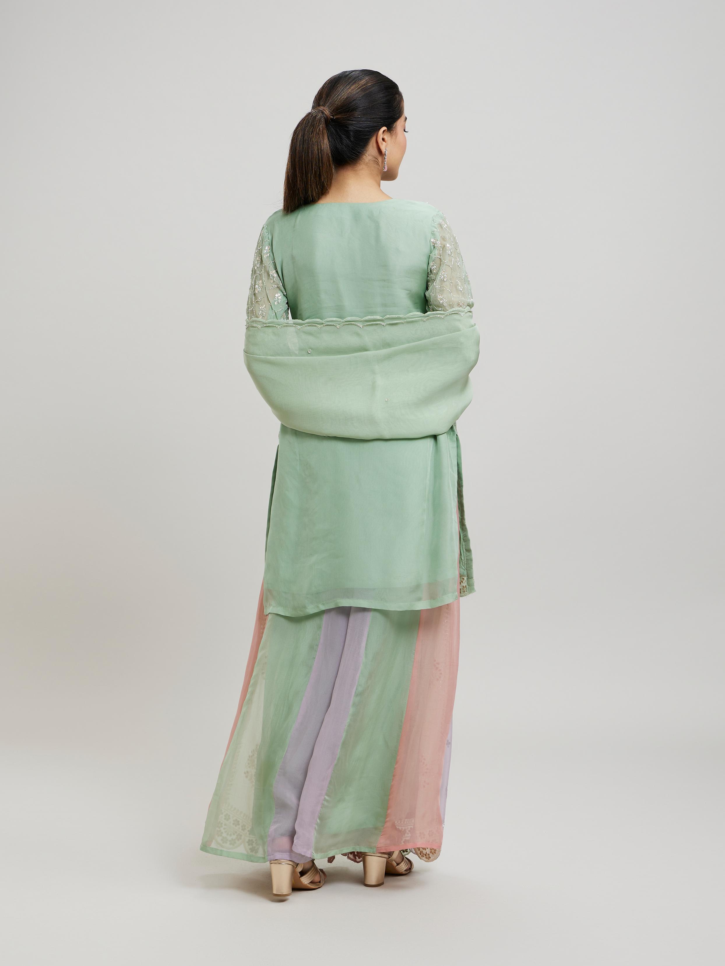 Twamev Women Gracious Pista Green Stitched Suit