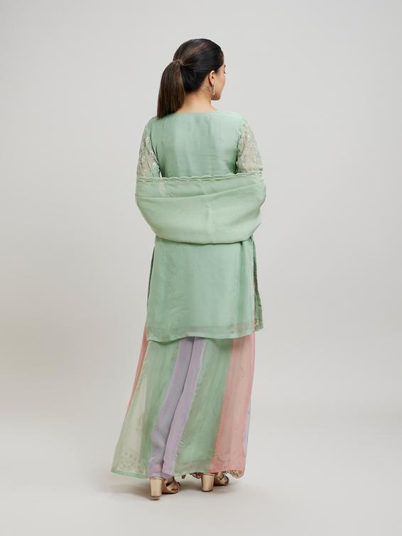 Twamev Women Gracious Pista Green Stitched Suit