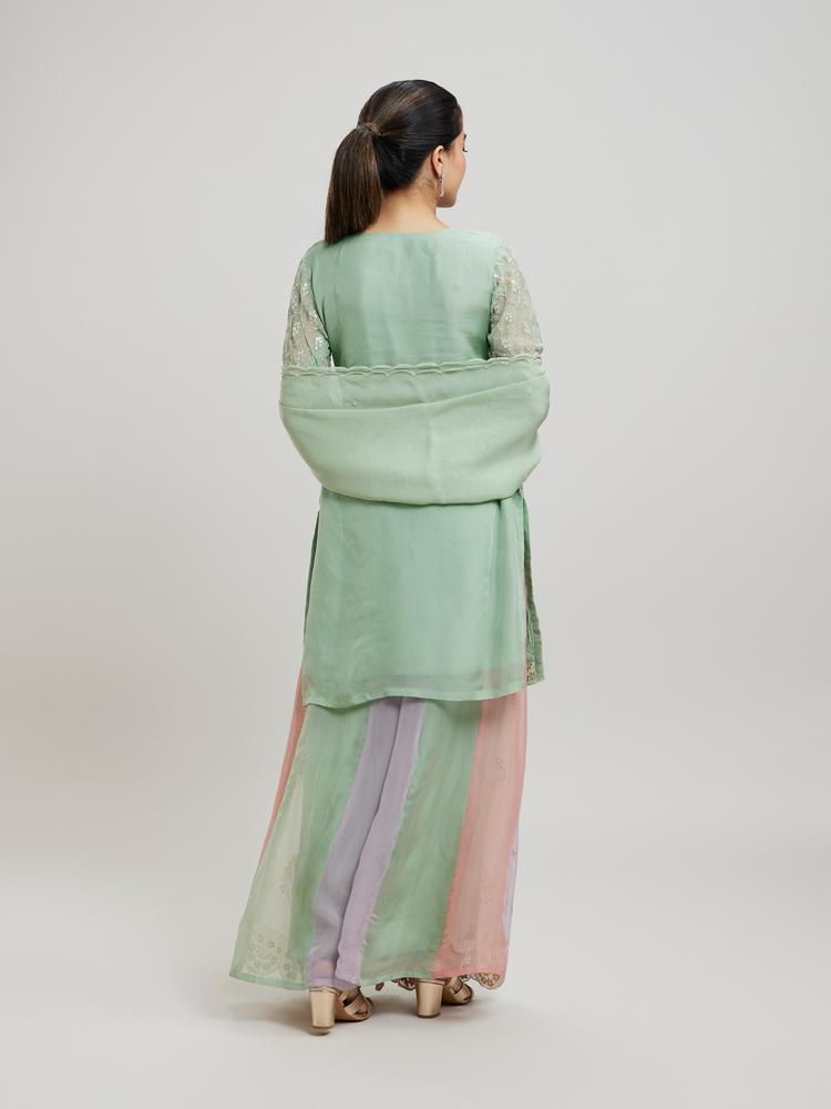 Twamev Women Gracious Pista Green Stitched Suit
