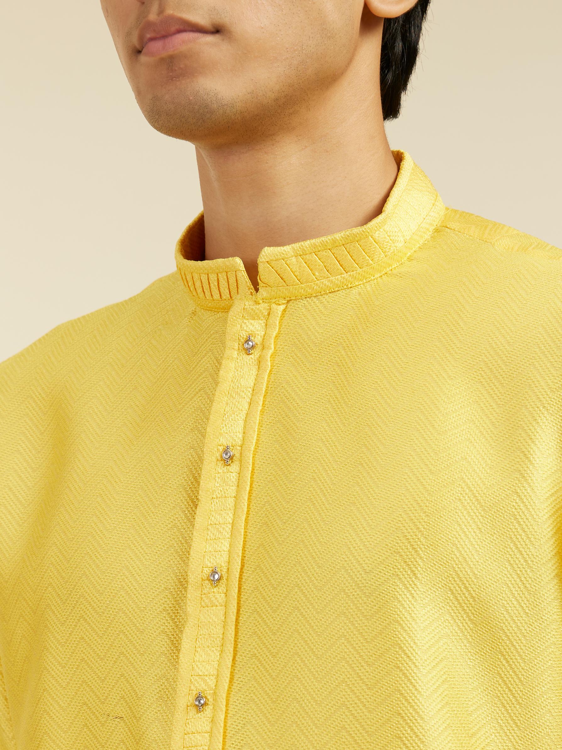 Diwas Men Buttercup Yellow Chevron Patterned Kurta