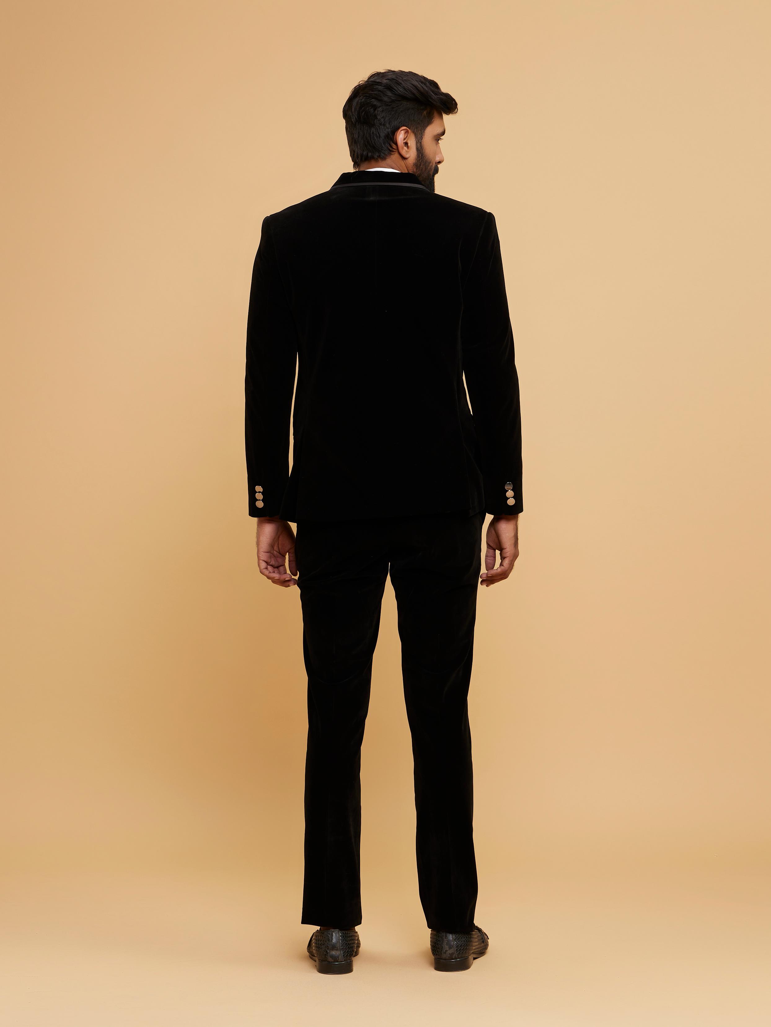 Twamev Men Luxurious Black Velvet Suit Set
