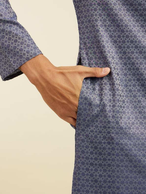 Diwas Men Oxford Blue Kurta with Circular Buta Motifs