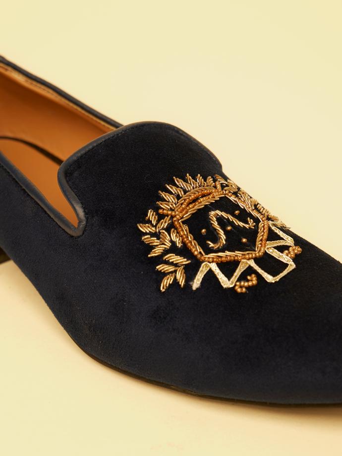 Twamev Men Elegant Dark Blue Leather Juti