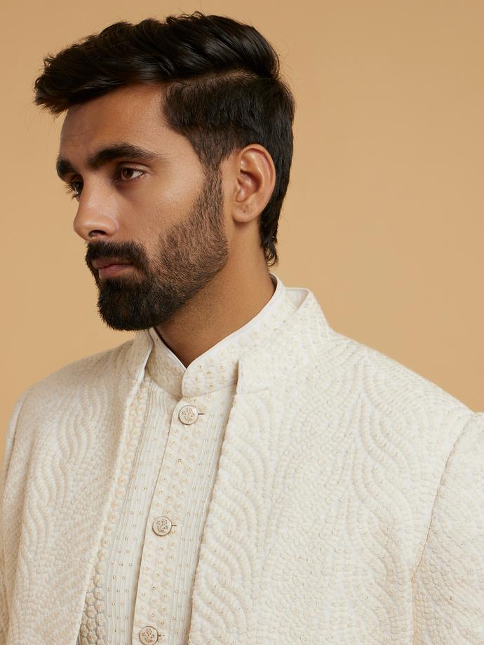 Twamev Men Cream Georgette Glimmer Indo Western