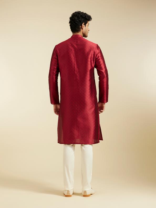 Diwas Men Maroon Red Lattice Patterned Kurta