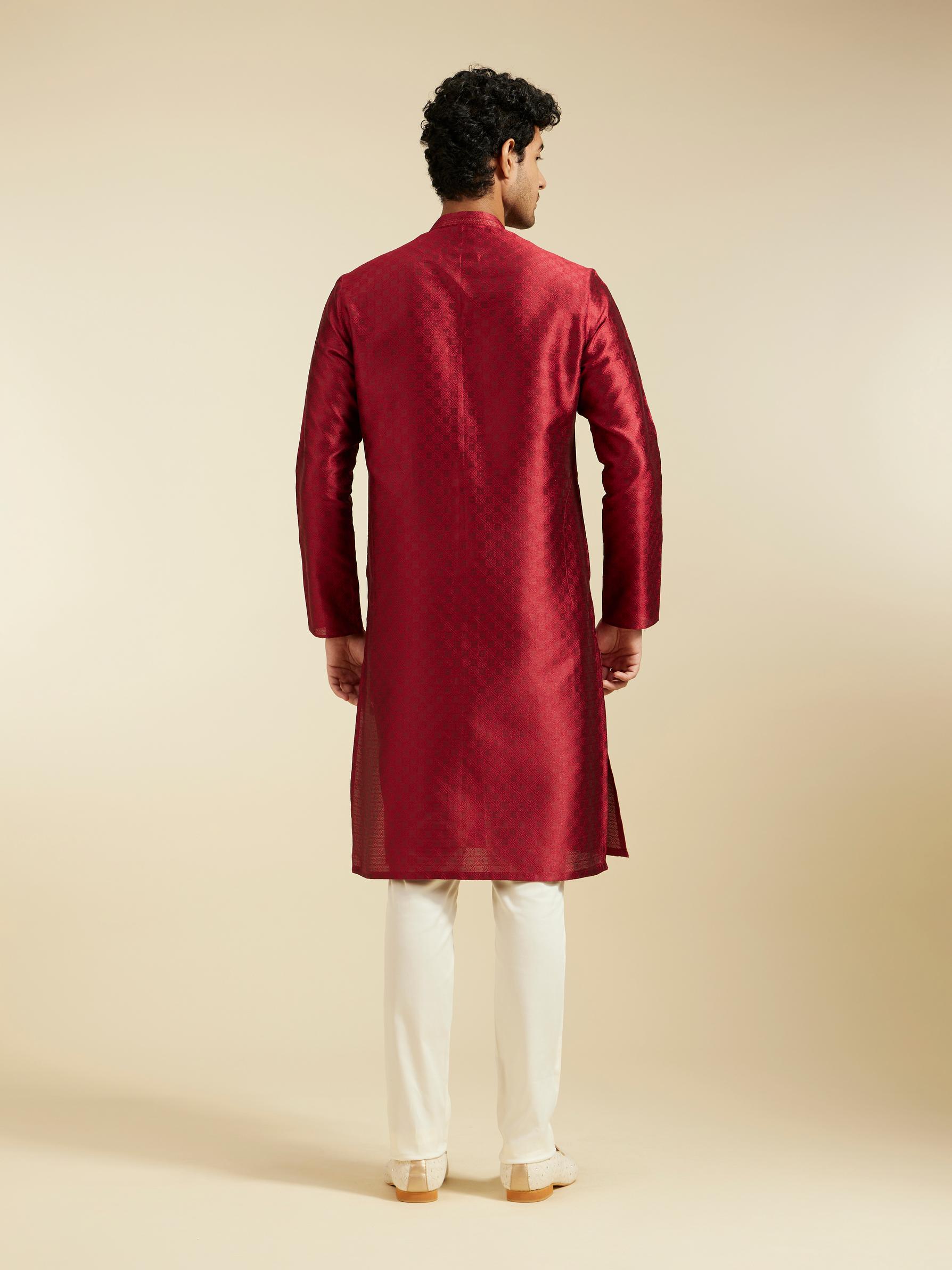 Diwas Men Maroon Red Lattice Patterned Kurta