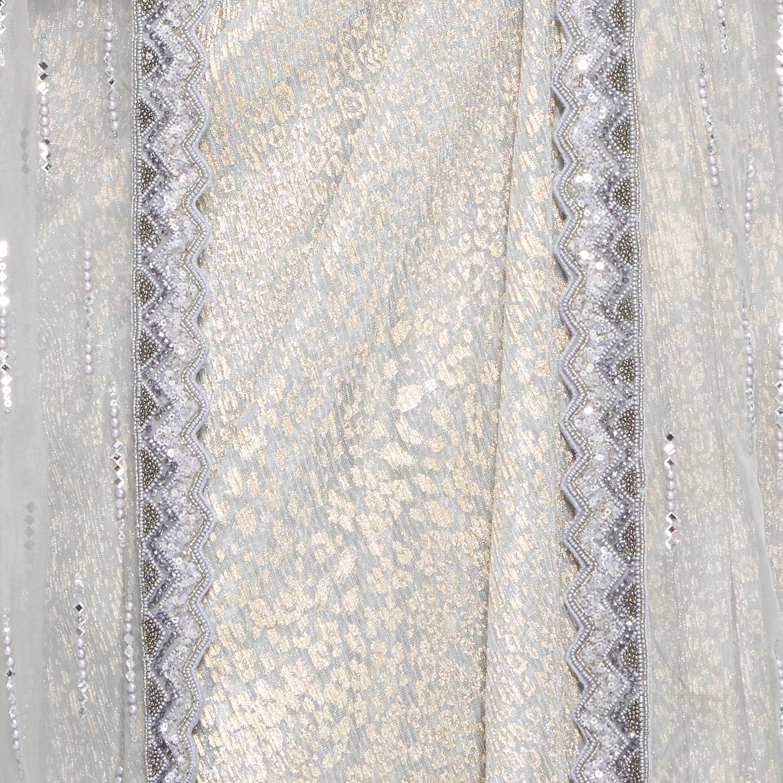 Twamev Women Grey Net Saree with Belt