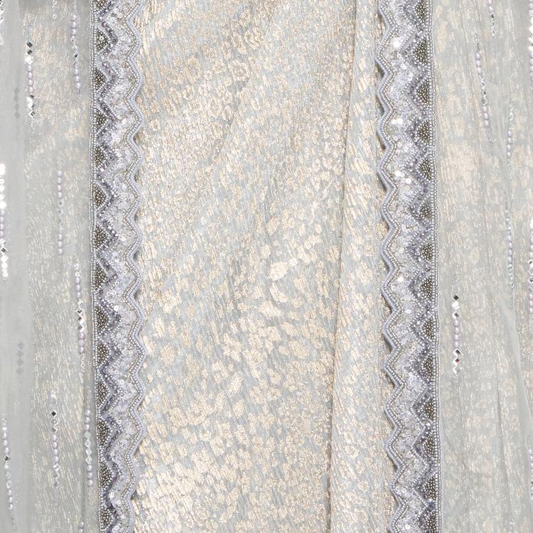 Twamev Women Grey Net Saree with Belt