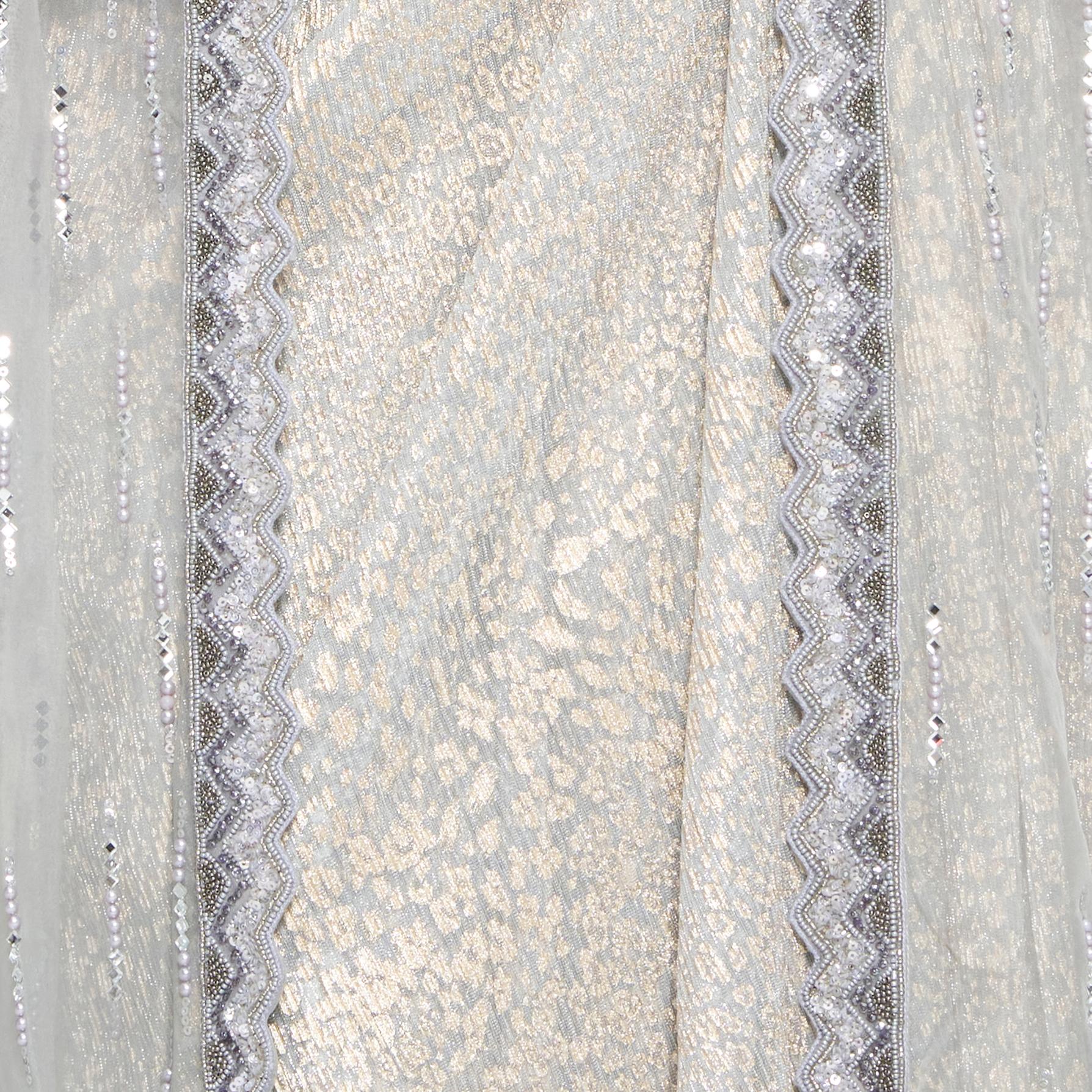 Twamev Women Grey Net Saree with Belt