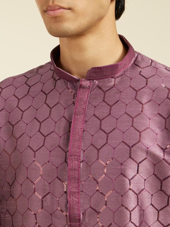 Diwas Men Plum Purple Honeycomb Patterned Kurta with Sequin Work
