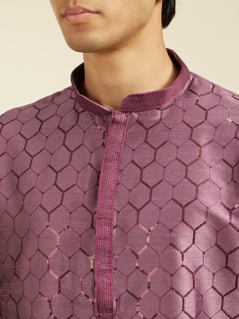 Diwas Men Plum Purple Honeycomb Patterned Kurta with Sequin Work