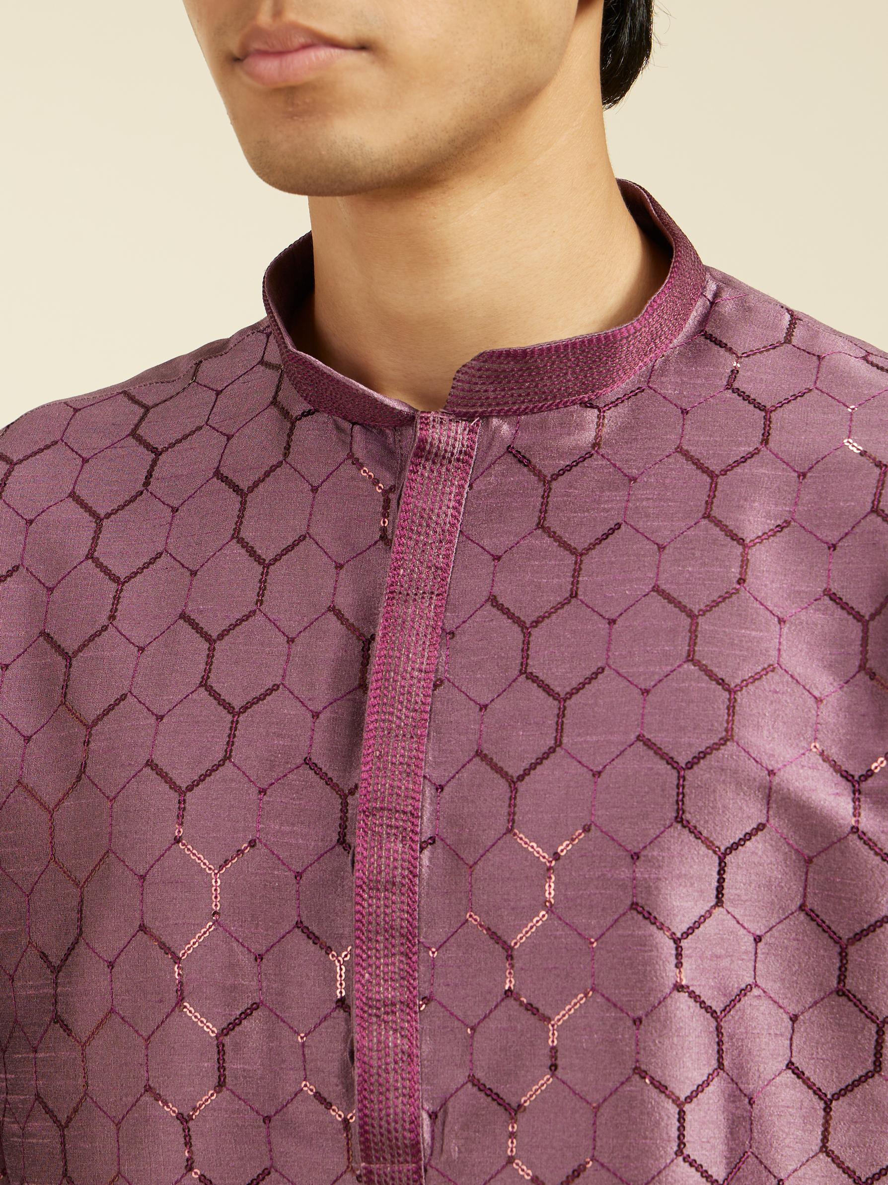 Diwas Men Plum Purple Honeycomb Patterned Kurta with Sequin Work