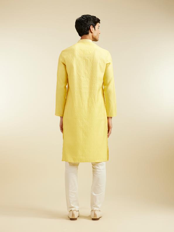 Diwas Men Sunshine Yellow Honeycomb Patterned Kurta