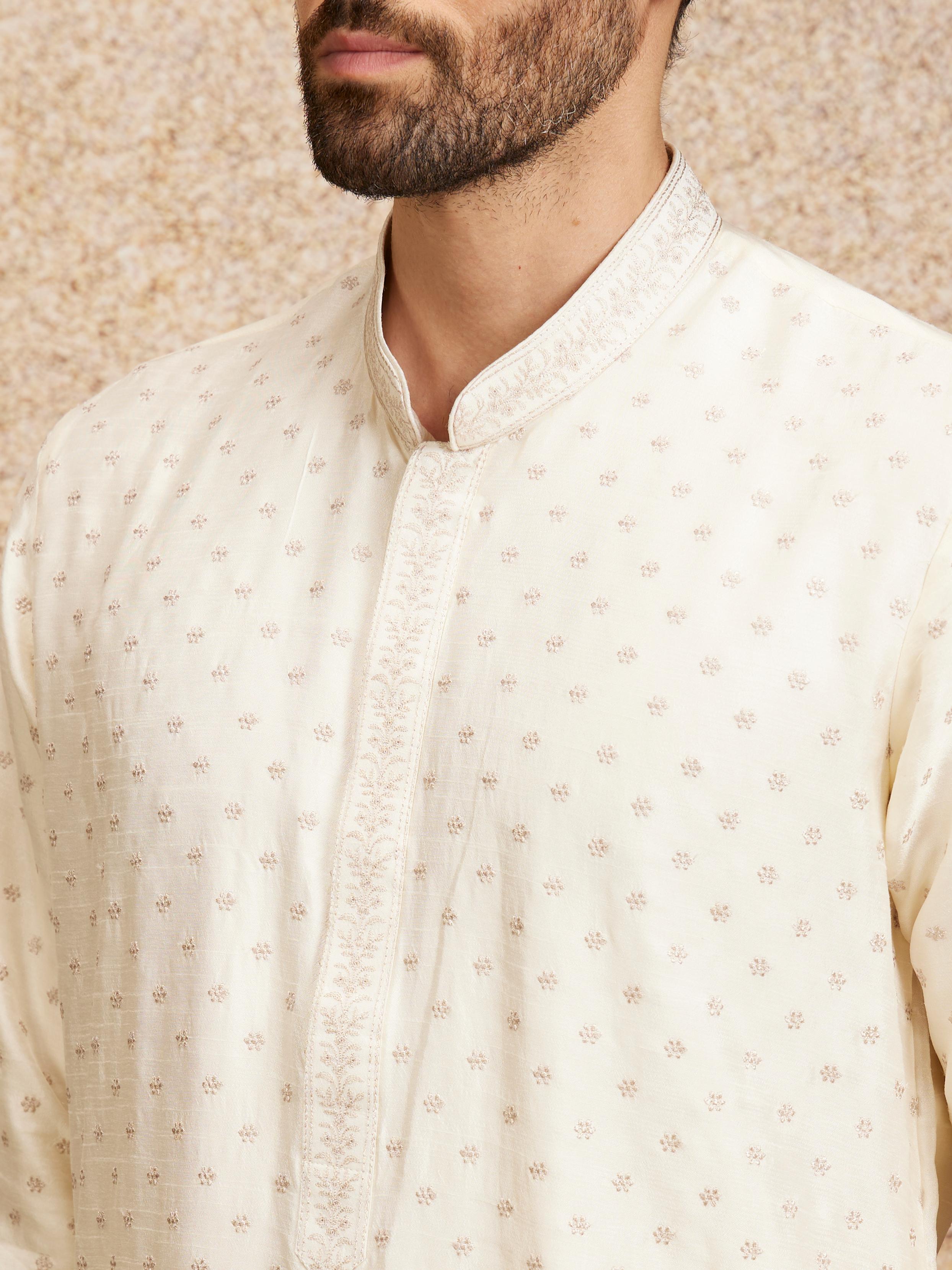 Twamev Men Gleaming Warm White Kurta Pajama